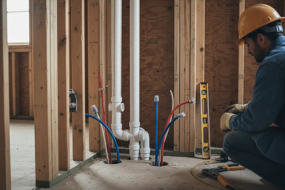 Drain and supply rough-in during Sump Pump Repair in Peterson