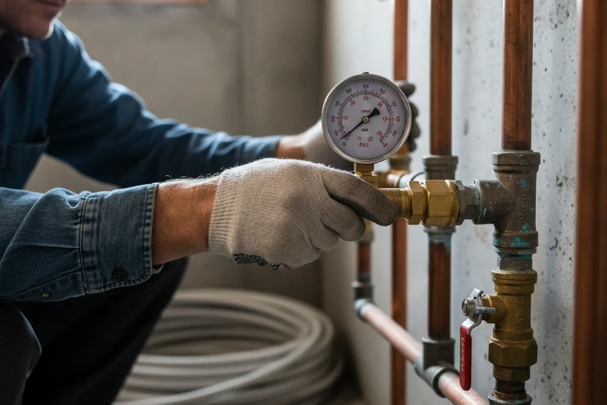 Pressure testing a repaired line during Water Line Repair in Peterson